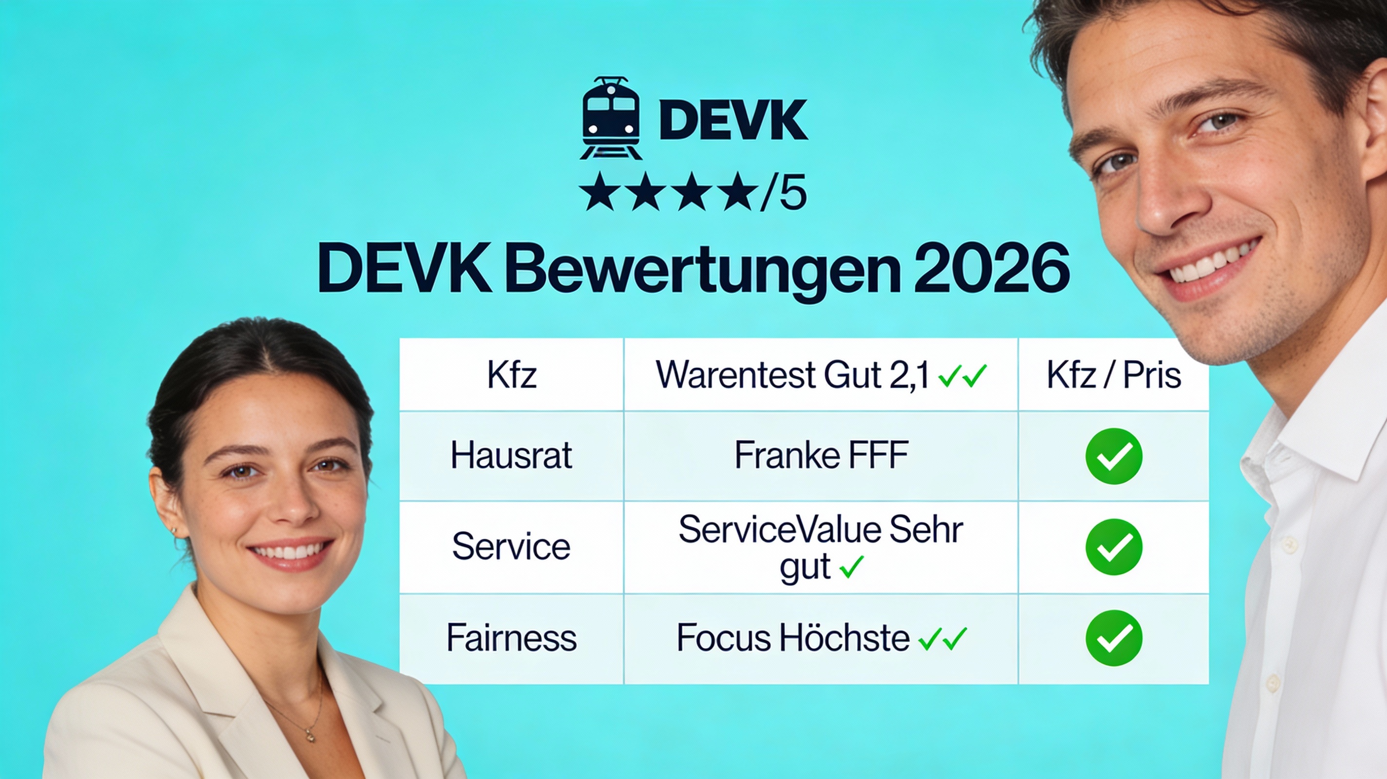 Grafik: Tabelle mit grünen Haken bei Kfz und Preis