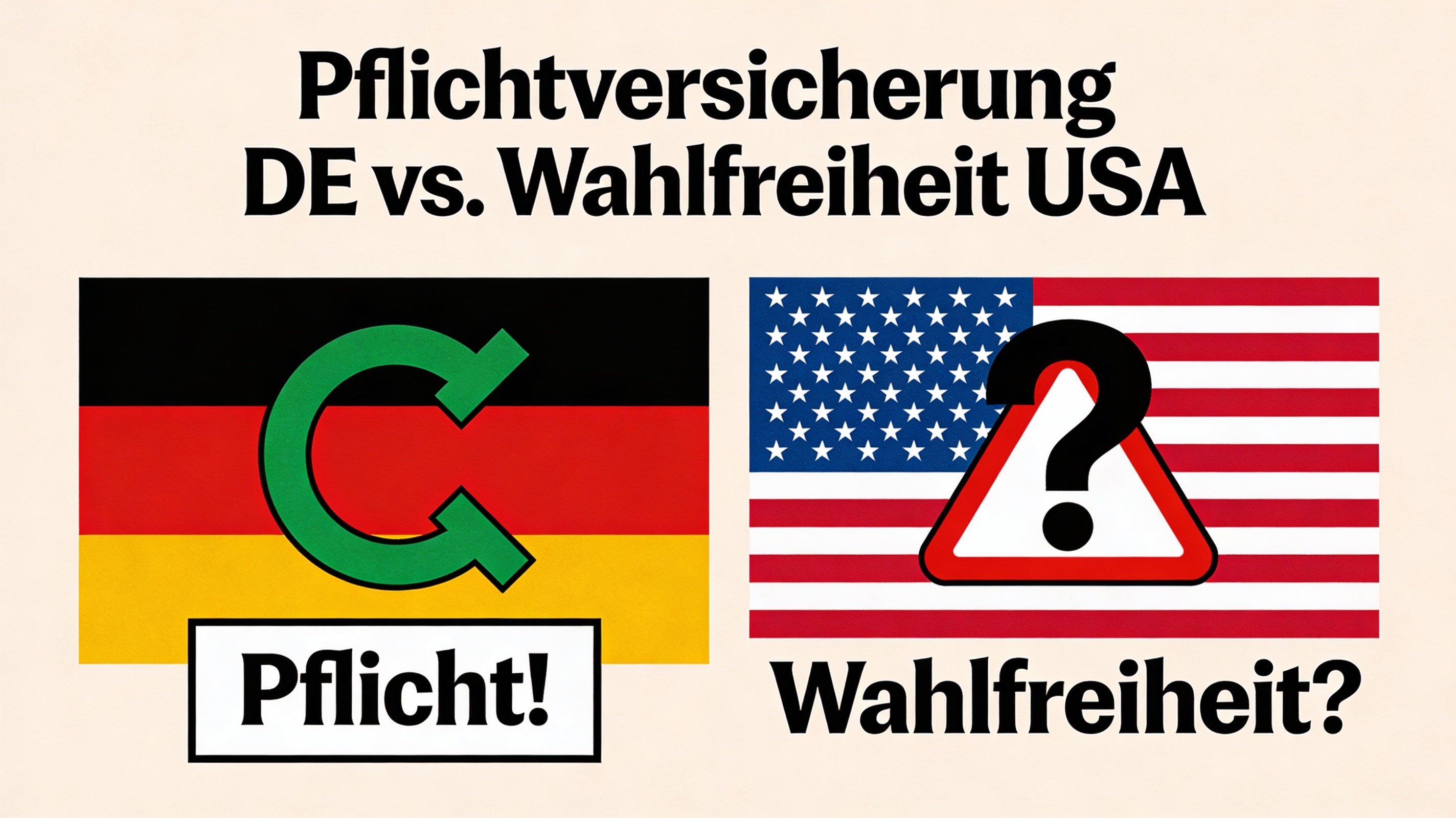 Vergleich: Deutsche Flagge mit Haken (Pflicht), US-Flagge mit Fragezeichen